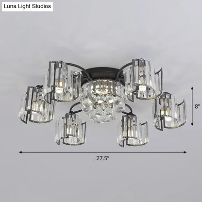 DecorBites™ DecorBites™ Modern Rectangular Crystal Ceiling Light: Curved Panel Semi Flush Mount with 4/6 Heads for Dining Room, Black