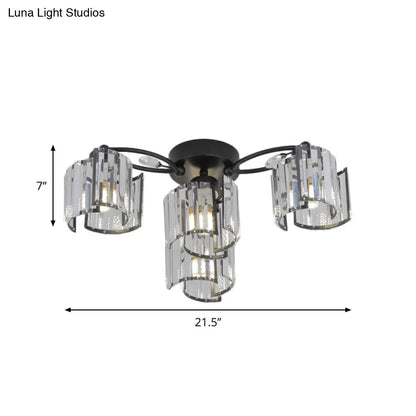DecorBites™ DecorBites™ Modern Rectangular Crystal Ceiling Light: Curved Panel Semi Flush Mount with 4/6 Heads for Dining Room, Black