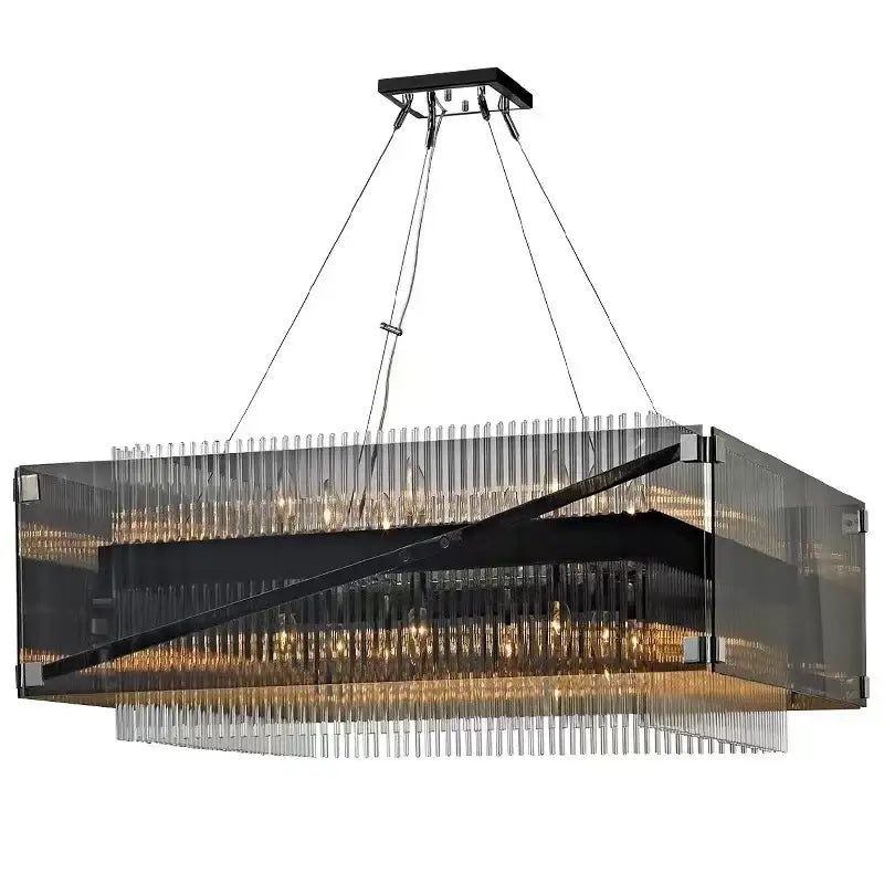Modern rectangular decorbites crystal glass pendant chandelier with black and clear glass vertical crystal rods for dining room decor