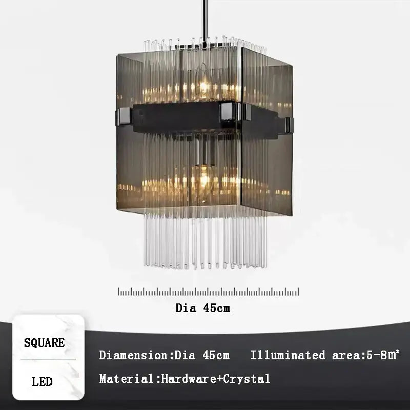 Modern rectangular crystal glass pendant chandelier with smoked glass and clear rods for dining room decorbites crystal glass