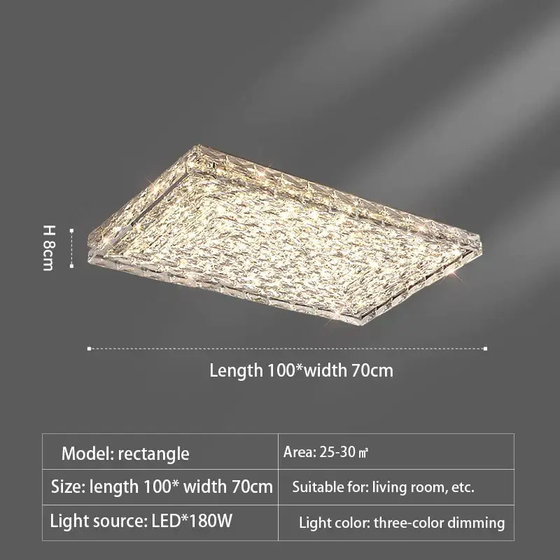 Modern rectangular crystal led ceiling chandelier with textured shimmering surface and three-color dimming decorbites crystal led