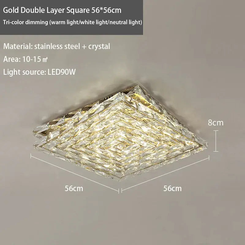 Modern rectangular crystal led ceiling chandelier with gold double layer square design and stainless steel frame for decorbites crystal led decor