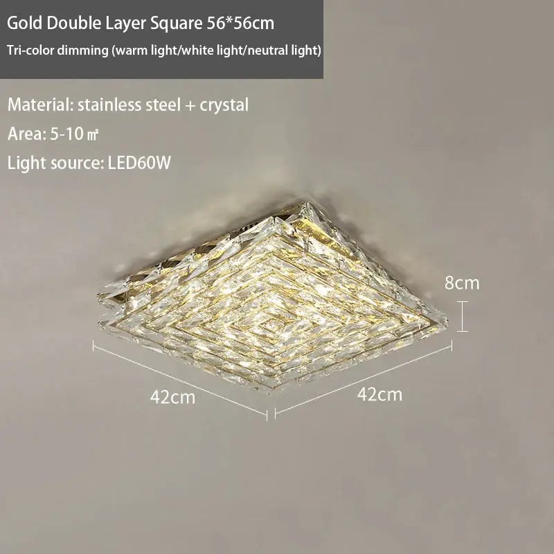Modern rectangular gold crystal led ceiling chandelier with geometric design and stainless steel frame for living room decorbites crystal led