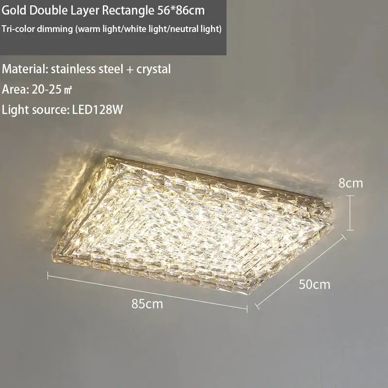 Gold double layer modern crystal led ceiling chandelier with textured crystal surface and tri-color dimming decorbites crystal led