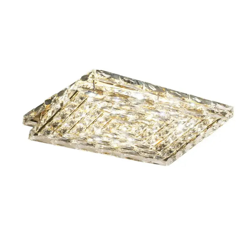 Modern rectangular crystal led ceiling chandelier with clear faceted square design and warm led illumination decorbites crystal led