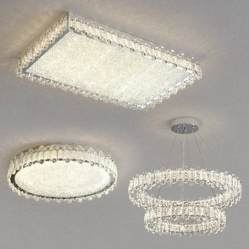 Modern rectangular crystal led ceiling lighting fixture with frosted glass center and beaded crystal trim for dining room decorbites crystal led
