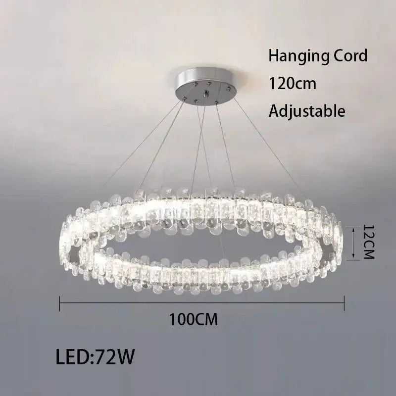 Modern rectangular crystal led ceiling lighting fixture with double-ring silver mount and clear crystal droplets decorbites crystal led