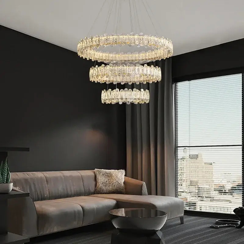 Modern rectangular crystal led ceiling lighting fixture with multi-tiered faceted glass elements for dining room decorbites crystal led