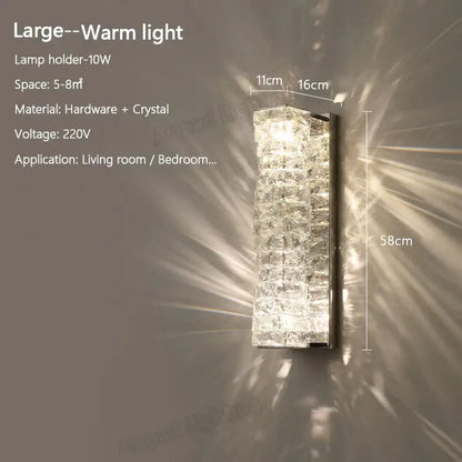 A sleek 58cm modern rectangular crystal wall lamp with stacked crystal cubes in metallic hardware for bedroom decorbites crystal wall use