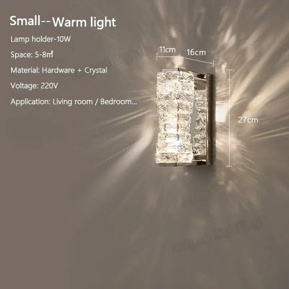 Modern rectangular crystal wall lamp with stacked crystal segments and metallic hardware for bedroom decorbites crystal wall lamp