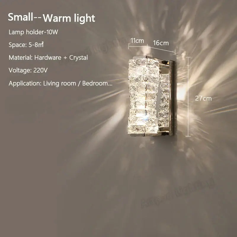 Modern rectangular crystal wall lamp with stacked crystal segments and metallic hardware for bedroom decorbites crystal wall lamp