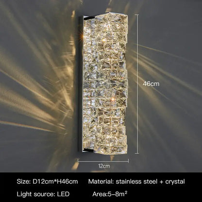 Modern rectangular crystal wall sconce with stainless steel frame and warm led light for bedroom decorbites crystal wall