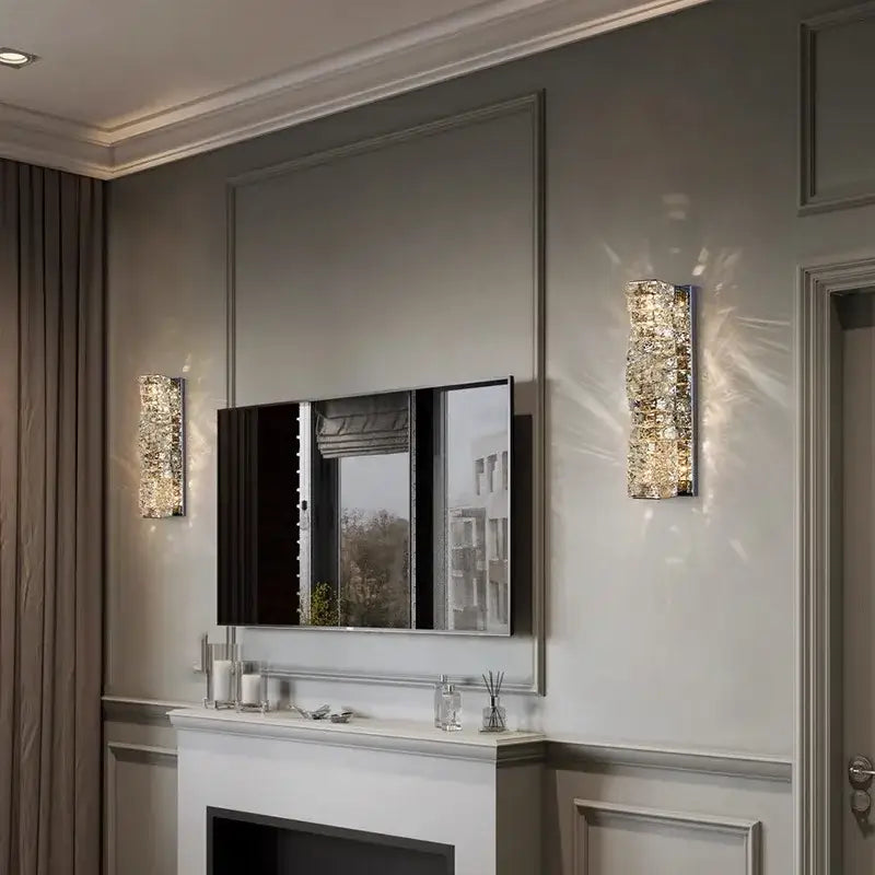 Modern rectangular gold crystal wall sconce with LED light for bedroom decorbites crystal wall sconce design