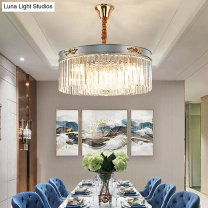 Lámpara de araña rectangular moderna tipo tambor - Cristal, 3/4 luces, colgante para comedor - 40,6 cm/49,5 cm de ancho