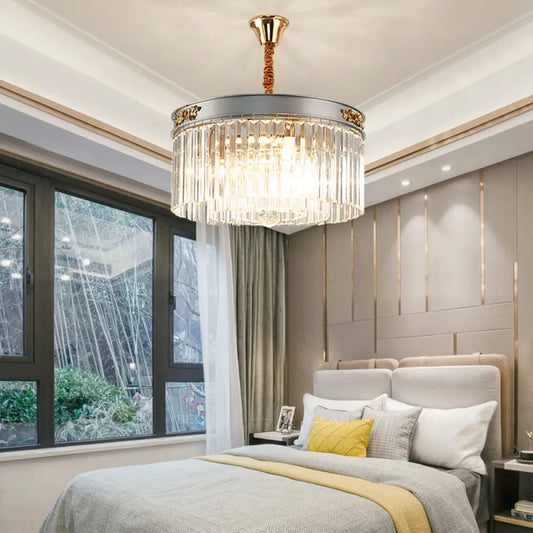 Lámpara de araña rectangular moderna tipo tambor - Cristal, 3/4 luces, colgante para comedor - 40,6 cm/49,5 cm de ancho