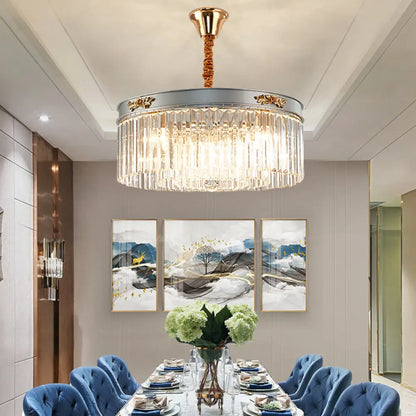 Lámpara de araña rectangular moderna tipo tambor - Cristal, 3/4 luces, colgante para comedor - 40,6 cm/49,5 cm de ancho