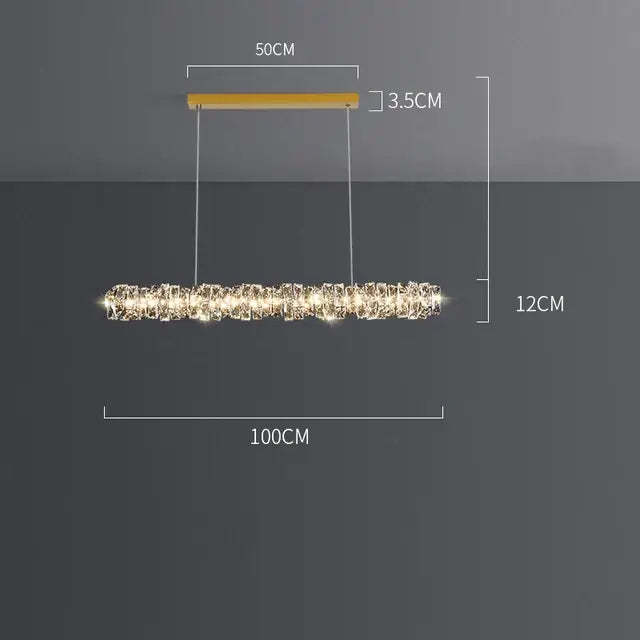 Modern rectangular elegant crystal pendant light with golden wooden mount and warm led for dining room decorbites elegant crystal