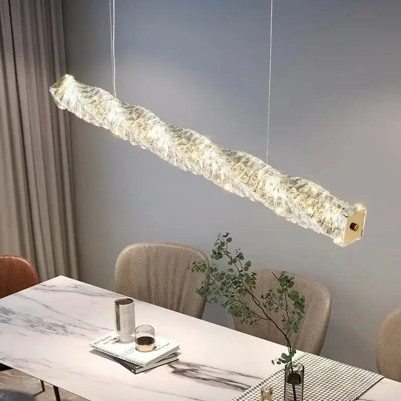 Modern translucent glass pendant light with textured wavy design and warm led illumination decorbites elegant crystal pendant