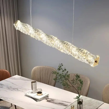 Modern translucent glass pendant light with textured wavy design and warm led illumination decorbites elegant crystal pendant