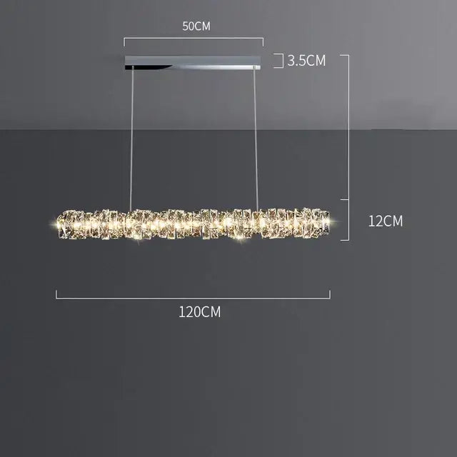 Modern rectangular elegant crystal pendant light with chrome mount and warm led for dining room decorbites elegant crystal