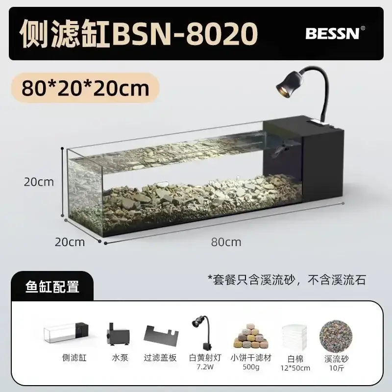 Modern rectangular bessn bsn-8020 black frame glass betta fish tank with integrated led lamp for decorbites betta fish living room