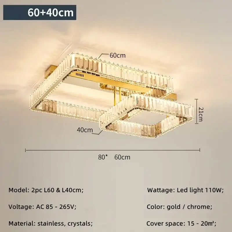Modern rectangular gold and chrome crystal dimmable ceiling light for living room decorbites crystal dimmable design