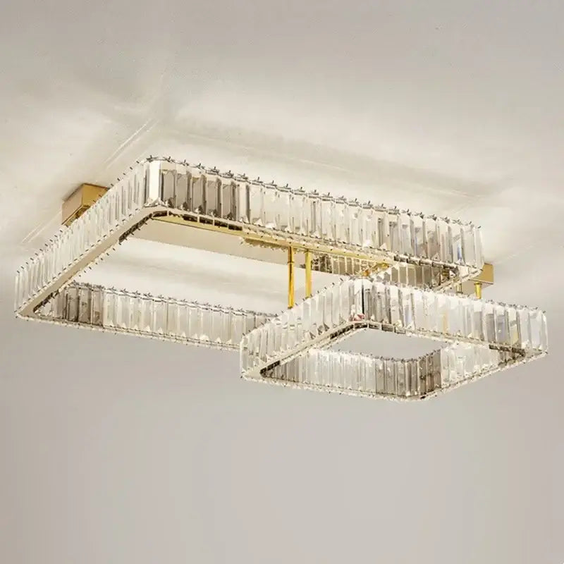 Modern rectangular gold crystal dimmable ceiling light with overlapping clear crystal prisms for living room decorbites ceiling light