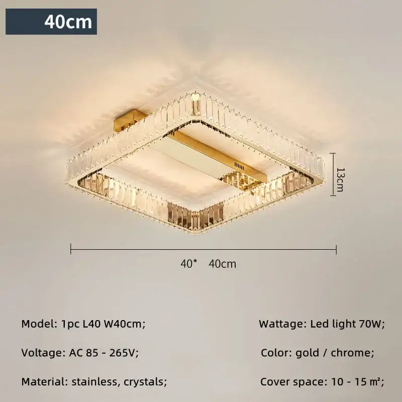 Modern rectangular gold crystal dimmable ceiling light with chrome frame and clear crystals for living room decorbites ceiling light