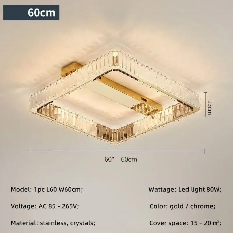 Modern rectangular gold crystal dimmable ceiling light with chrome and crystal accents for living room decorbites ceiling light