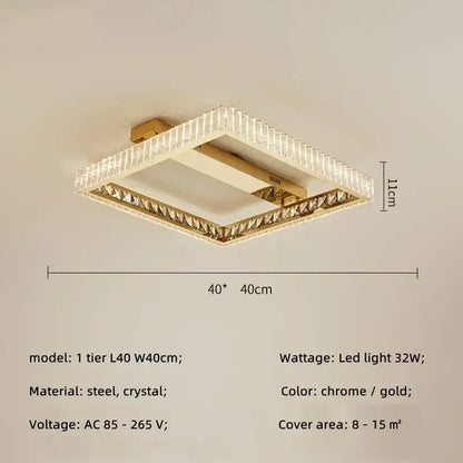 Modern rectangular gold crystal led ceiling lighting fixture with chrome and crystal design for bedroom decorbites crystal led