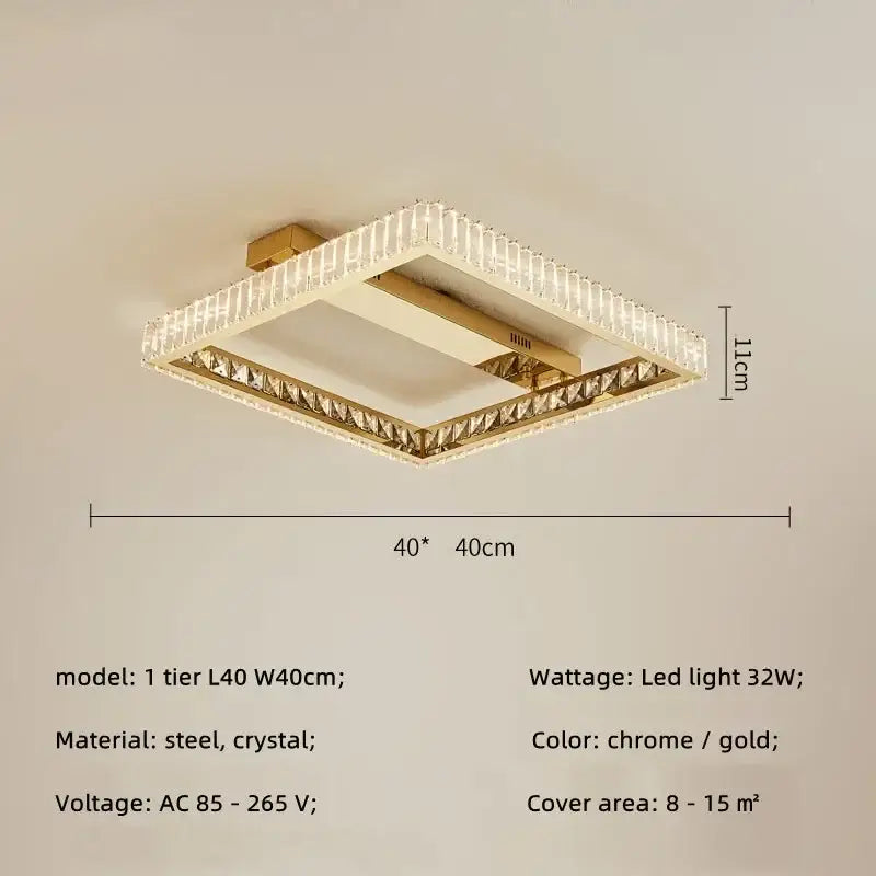 Modern rectangular gold crystal led ceiling lighting fixture with chrome and crystal design for bedroom decorbites crystal led