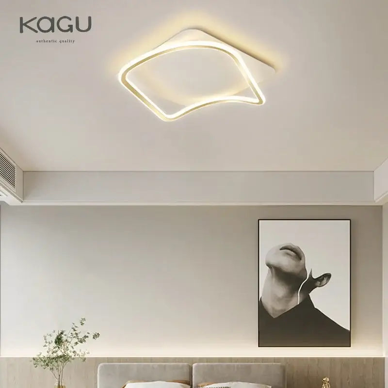 A modern rectangular golden led ceiling chandelier with sleek white frame and warm led illumination for living room decorbites golden led