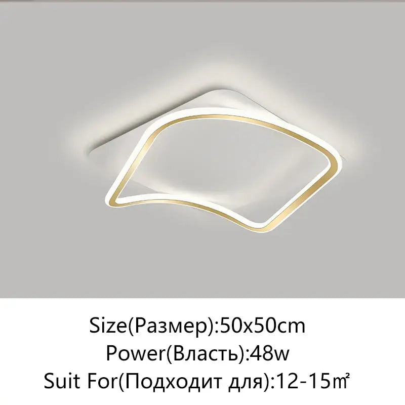 Modern rectangular golden led ceiling chandelier with sleek white and gold frame featuring elegant curved design decorbites golden led
