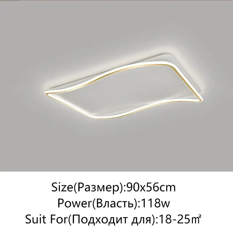 Modern rectangular golden led ceiling chandelier with sleek curved led strip and thin gold frame for living room decorbites golden led