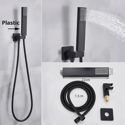 Modern rectangular black matte handshower head with stainless steel hose for bathroom decorbites handshower head