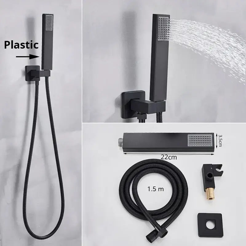 Modern rectangular black matte handshower head with stainless steel hose decorbites handshower head for bathroom use