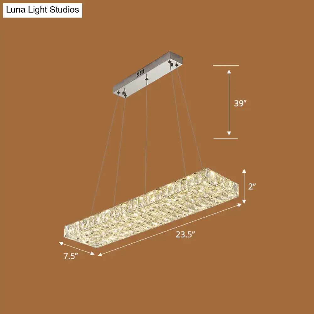Decorbites™ rectangular k9 crystal ceiling pendant light with chrome finish and embedded led lights for dining room suspension