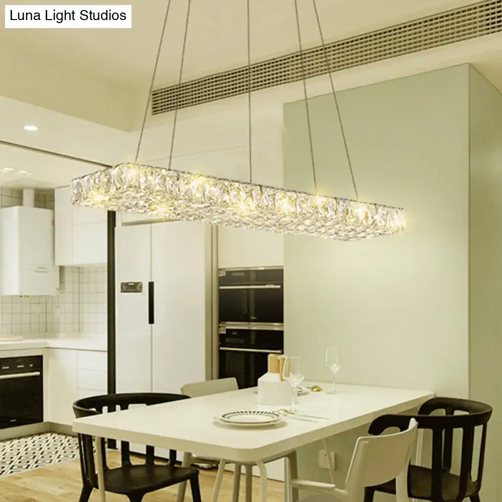 DecorBites™ rectangular K9 crystal ceiling pendant light with warm glowing lights for dining room suspension