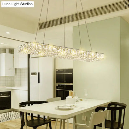 DecorBites™ rectangular K9 crystal ceiling pendant light with warm glowing lights for dining room suspension