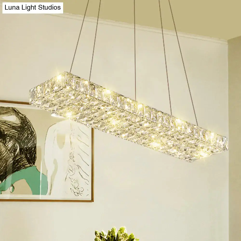 Decorbites™ rectangular k9 crystal ceiling pendant with clear faceted crystals and warm led dining room suspension light
