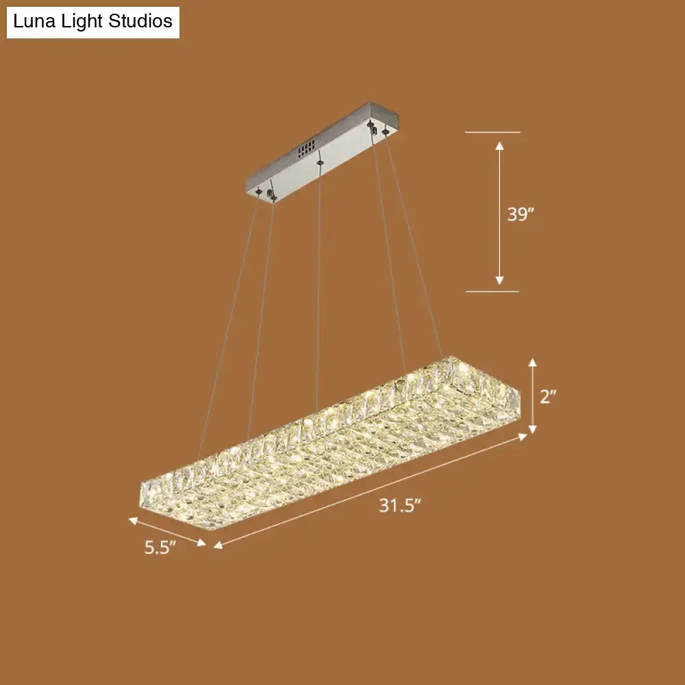 DecorBites™ rectangular k9 crystal ceiling pendant light with silver metal mount for modern dining room suspension