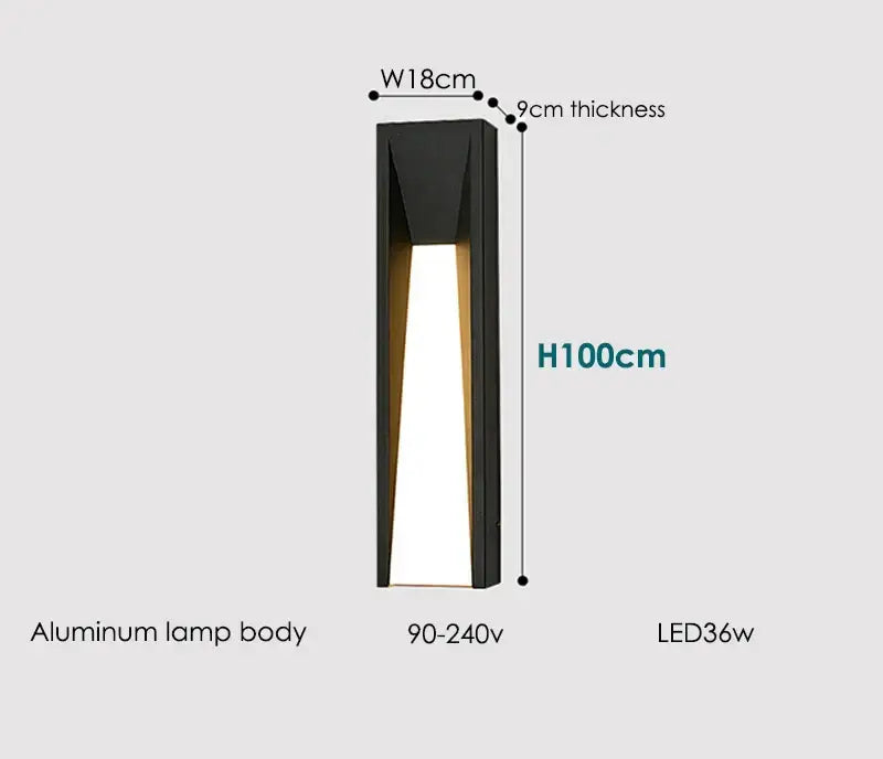 Modern rectangular led black outdoor wall lamp decorbites led black aluminum with warm white light for patio sconce decor