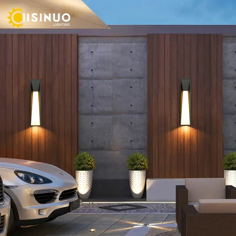 Modern rectangular led black outdoor wall lamp with black frame and warm light beams from decorbites led black design