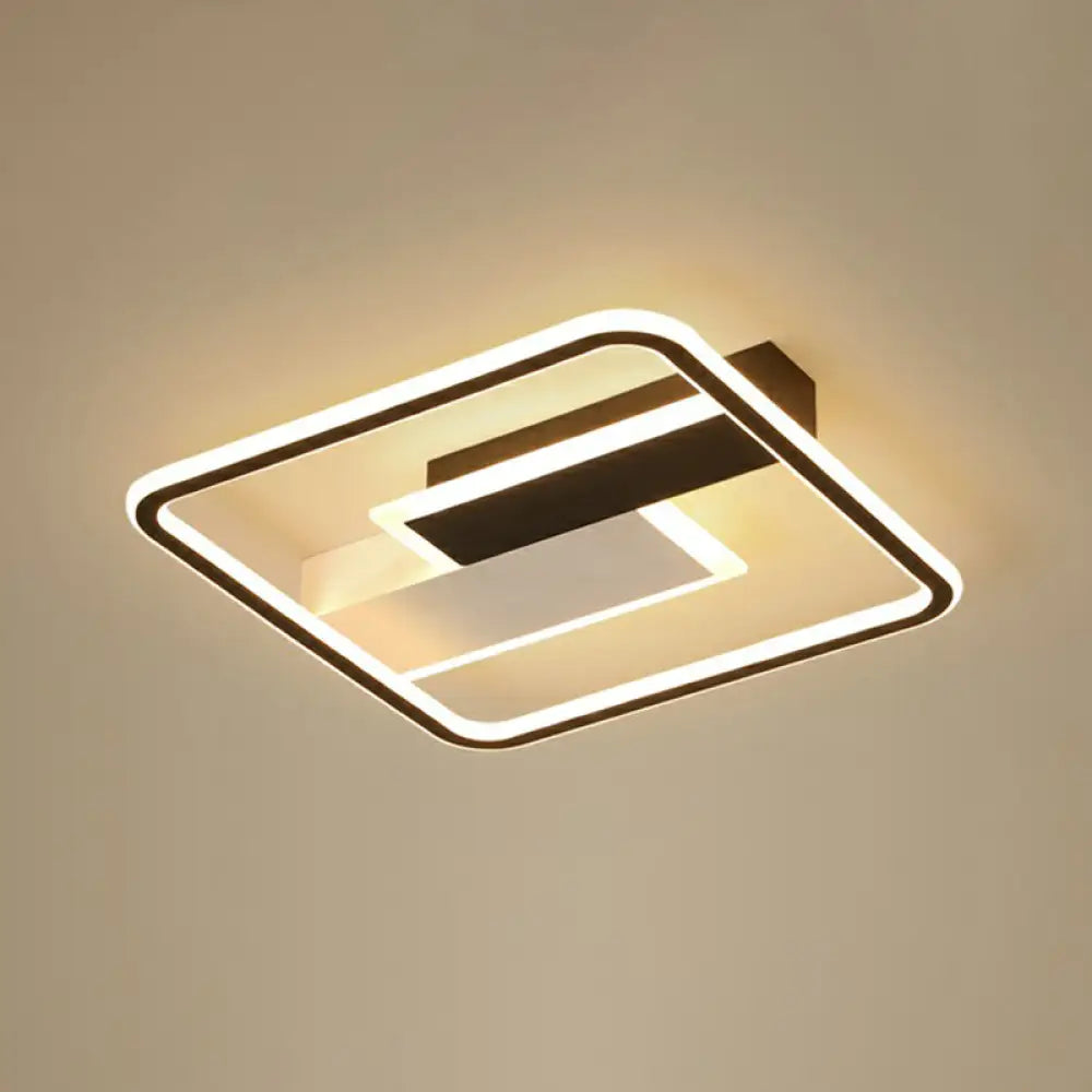 DecorBites™ DecorBites™ Modern Rectangular LED Ceiling Flush Light with Black-White Finish and Acrylic Shade