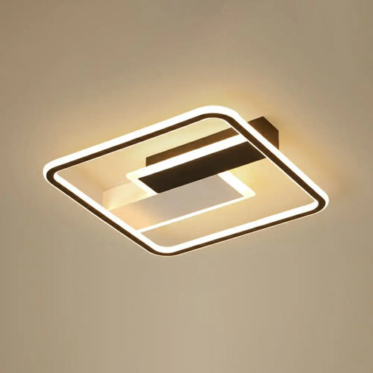 DecorBites™ DecorBites™ Modern Rectangular LED Ceiling Flush Light with Black-White Finish and Acrylic Shade