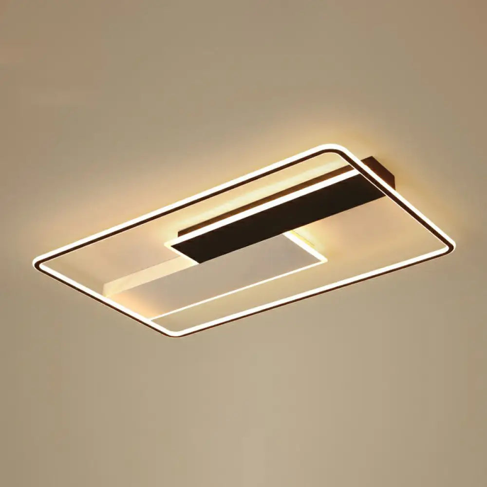 DecorBites™ DecorBites™ Modern Rectangular LED Ceiling Flush Light with Black-White Finish and Acrylic Shade