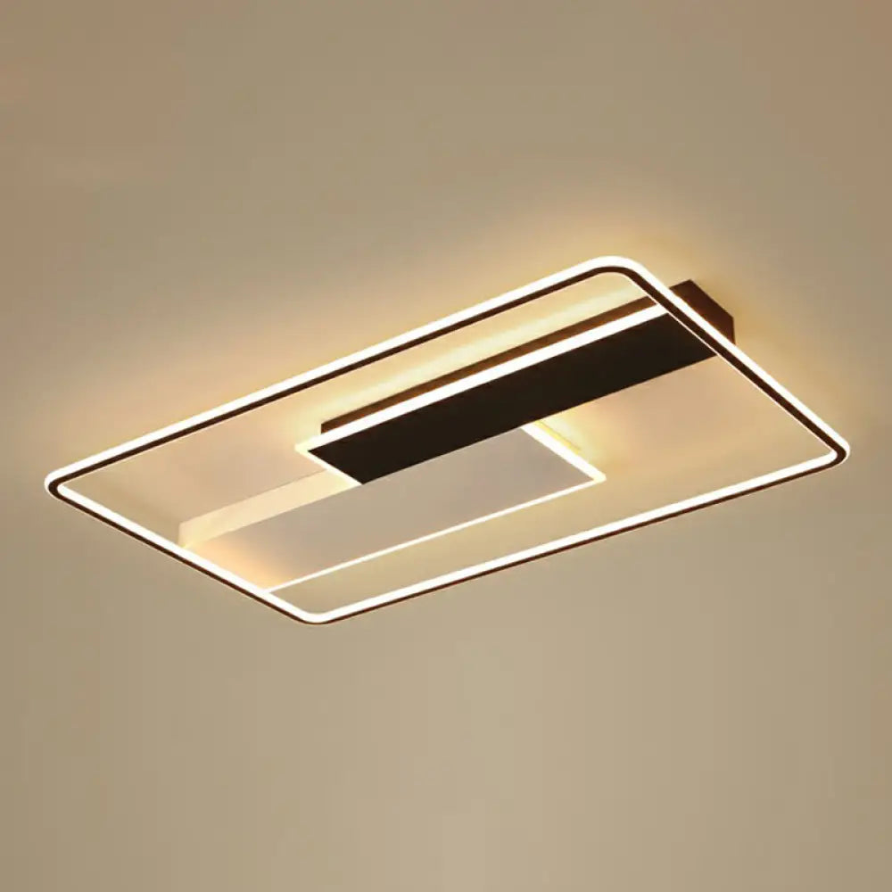 DecorBites™ DecorBites™ Modern Rectangular LED Ceiling Flush Light with Black-White Finish and Acrylic Shade