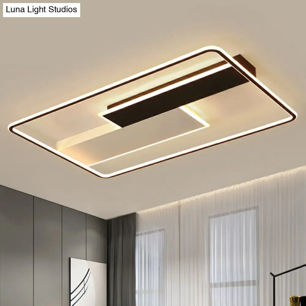 DecorBites™ DecorBites™ Modern Rectangular LED Ceiling Flush Light with Black-White Finish and Acrylic Shade