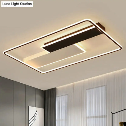 DecorBites™ DecorBites™ Modern Rectangular LED Ceiling Flush Light with Black-White Finish and Acrylic Shade