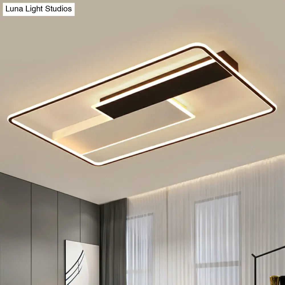 DecorBites™ DecorBites™ Modern Rectangular LED Ceiling Flush Light with Black-White Finish and Acrylic Shade